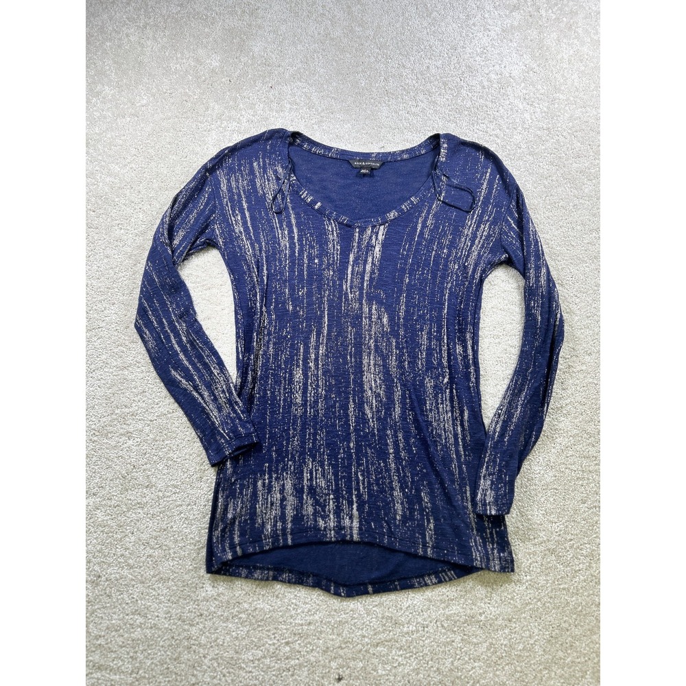 Rock & Republic Sweater Womens Small Blue Metallic Long Sleeve Knit Pullover Top